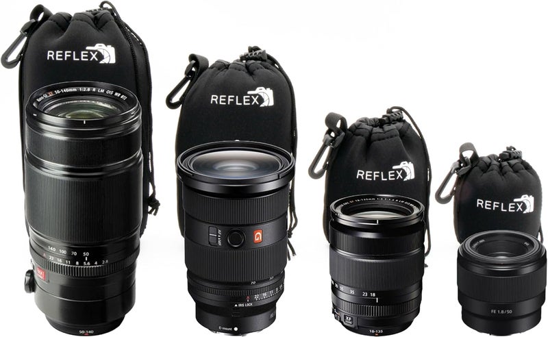 Reflex Camera Drawstring Camera Lens Pouches 4 Pack (S/M/L/XL) Thick Padded Pouch Set for Maximum Protection Waterproof Shockproof Dust Resistant Neoprene Cases for Canon, Nikon, Pentax, Sony, Olympus - Image 2